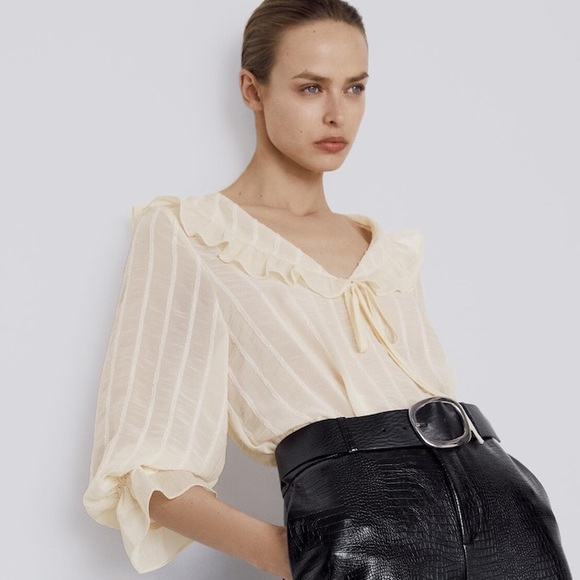 ZARA Organza Ruffled Blouse - Picture 1 of 6